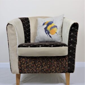 Upcycled gentleman's chair, styled with custom cushion