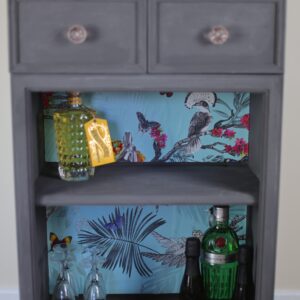 Upcycled Drinks Cabnet With Blue And Exotic Bird Detailing