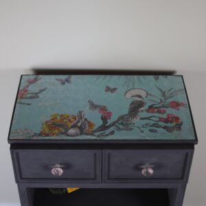 Upcycled Drinks Cabnet With Blue And Exotic Bird Detailing